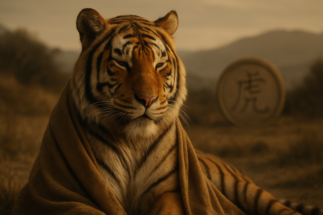 Grounded tiger spirit in an earth-toned landscape symbolizing the 1998 Earth Tiger Chinese zodiac